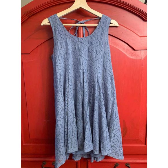 Doe & Ray Size Large Dusty Blue Lace Overlay Mini Dress Swingy Full Skirt EUC - Picture 2 of 4